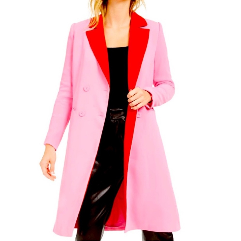 Bar lll X Becca Tilley Double Breasted Long Line Blazer Coat Jacket Pink Red New